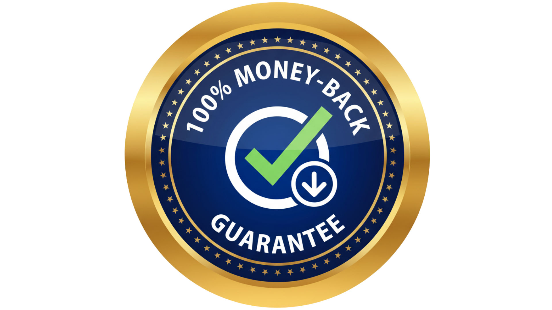 100% money-back guarantee seal icon.